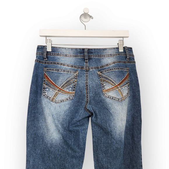 Y2K LEI Ashley Low Rise Slim Bootcut Jeans Brown Stitching Pocket Design Jeans 2 - Picture 7 of 10